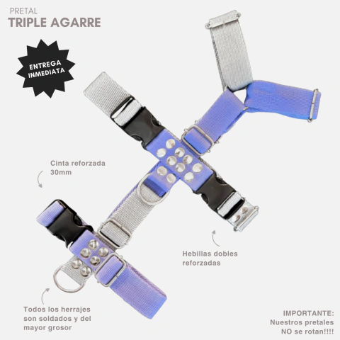 Pretal-Arnés Triple Agarre / de 3 puntos para Galgo ENTREGA INMEDIATA - 3cm - Combinado #6 (Talle Único - 4 Meses a Adulto)