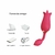 Vibrador rosa em forma de flor com opções de carregamento: computador, tomada, bateria portátil e carregador de carro.
