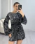 VESTIDO CURTO VELUDO COM PAETÊ MANGAS LONGAS - PRETO - comprar online
