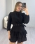 VESTIDO CURTO DUNA GOLA MANGA PRINCESA AMARRAÇÃO NAS COSTAS CINTO REMOVÍVEL - PRETO - Loja LGS