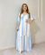VESTIDO LONGO VISCOLINHO MANGA MORCEGO DECOTE LISTRAS - AZUL