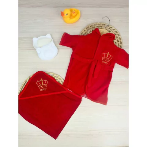 Kit de Banho Roupão + Toalha + Saboneteira de Bebê Menino