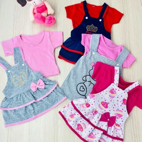 Kit c/4 Conjuntos de Jardineira + Camisa para Menina