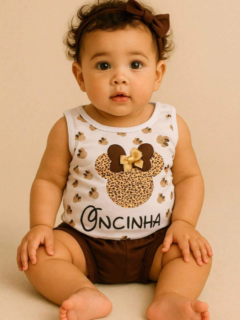 Conjunto Body + Shorts + Faixa de Cabelo Oncinha Charmosa - comprar online