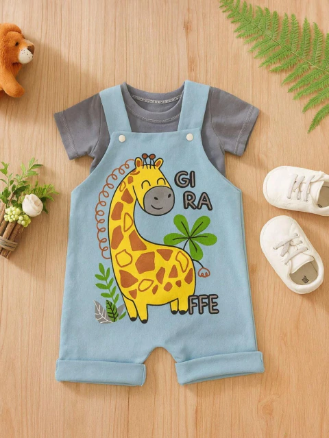 Jardineira + Camisa Girafa Gigi