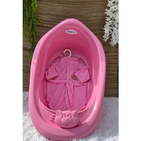 Kit Hora do Banho Girl - Banheira 22 Litros Plastibaby + Roupão + Saboneteira