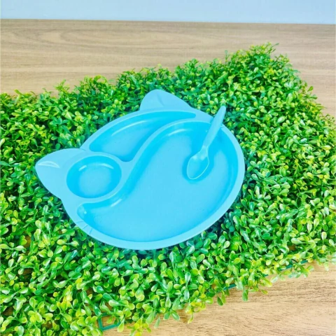 Prato de Alimentação Grande + Talher - Miau Baby - Plastibaby