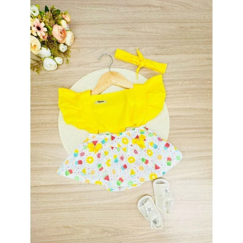 Romper Amarelo c/ Estampa + Faixa