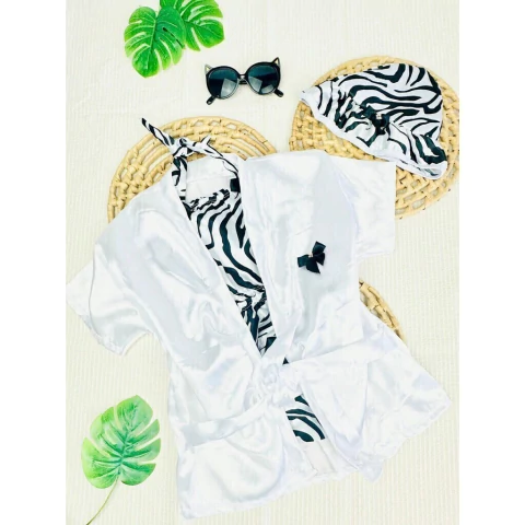 Kit para Praia c/4 Itens Biquíni + Chapéu + Roupão Zebra Baby