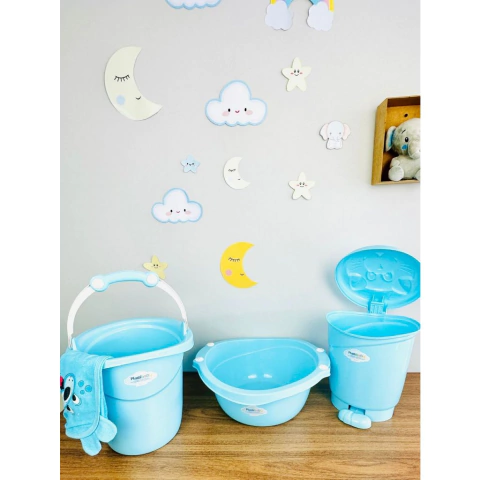 Kit Bacia + Lixeira c/ Pedal + Balde de Gatinho Azul