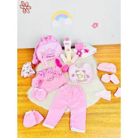 Kit Mamãe Bebê c/14 Itens para o Enxoval Rosa Bebê