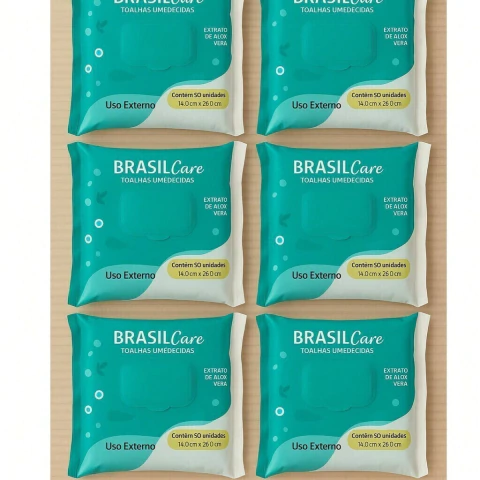 300 Toalhas Umedecidas Brasil Care 6 Pacotes