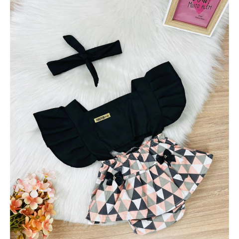 Romper Borboleta Preto c/ Estampa