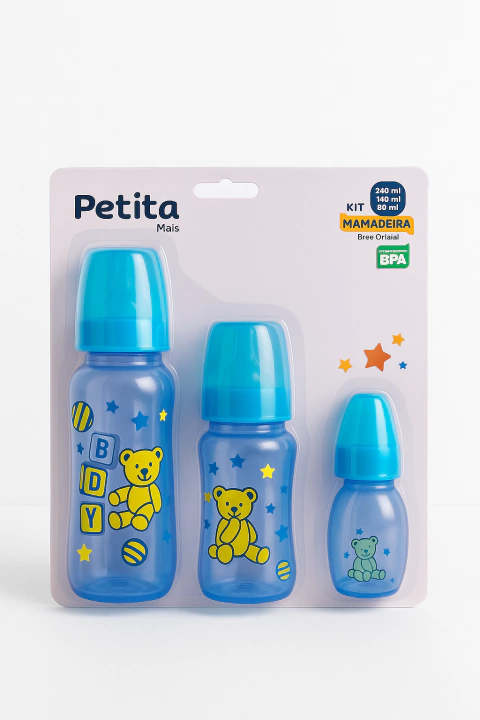 Mamadeira Petita Kit c/3- 60ml/ 150ml/ 240ml Bico Redondo