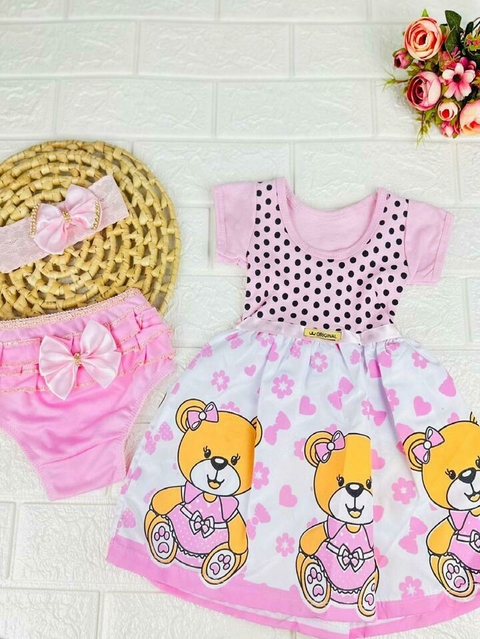 Kit 3 Peças Vestido de Ursinho + Calcinha Bunda Rica + Faixa de Cabelo de Renda - comprar online