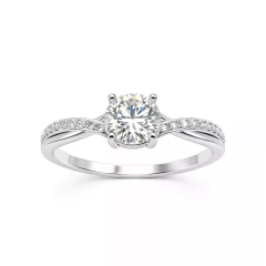 Anel Solitário Moissanite 6mm Prata 925 2 Fios Cravejado Alto Brilho