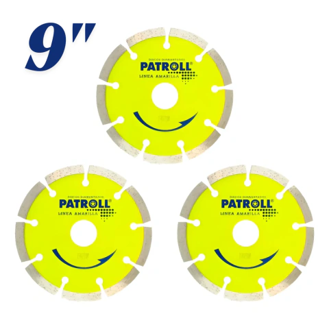 Combo x 3 - Disco Diamantado Segmentado 230mm 9" Patroll Amarilla
