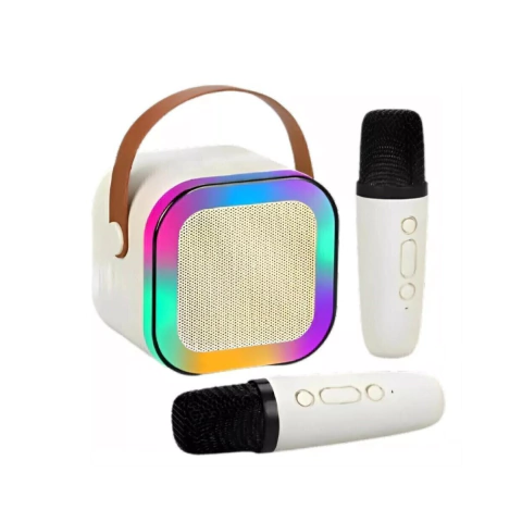 Mini Parlante Karaoke con 2 Micrófonos Inalámbricos y Luces LED