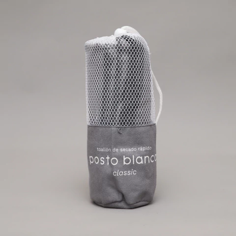 Toallon grande de secado rapido Microfibra Gamuzada Posto Blanco Classic Gris