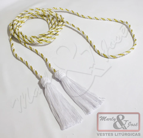 Cíngulo Trançado Dourado c/ Branco Cordão Para Prender Túnica / Alva