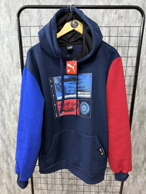 Blusa bmw azul manga vermelha