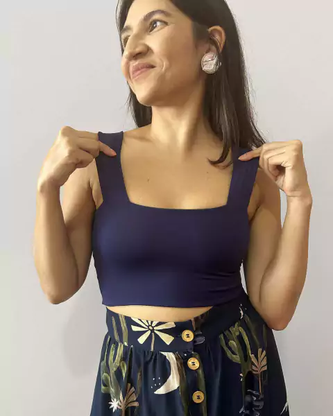 Top Reto Dupla Face Marinho + Oliva