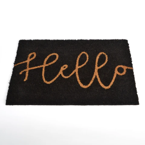 Felpudo Alfombra De Entrada Fibra de Coco - Hello Negro 45x75 Cm
