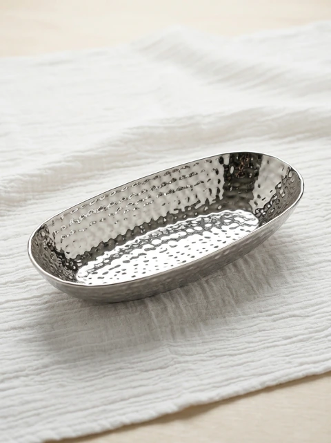 Bandeja Cerámica Plata Zelo Martillada Decorativa 25x10cm