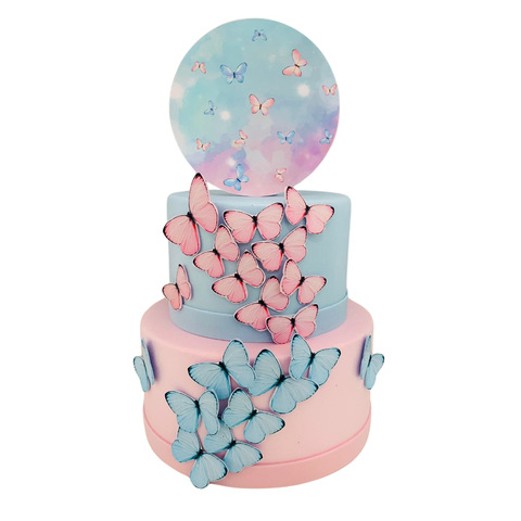 BOLO FAKE BORBOLETAS ROSA E AZUL