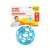 Chocalho mordedor Oball 3 em 1 azul da Bright Starts para bebês, embalagem com imagem de bebê sorrindo