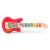 Guitarra infantil Magic Touch da Hape com corpo vermelho e braço de madeira clara decorado com ilustrações coloridas de animais