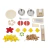 Conjunto de brinquedo Mini Chef Italiano Massas com 58 acessórios da Janod, incluindo peças de massa, utensílios de cozinha e caixa de embalagem