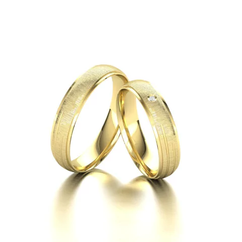 Par De Aliança Abaulada E Confort Com Frisos 1 Diamante 7,5 Gramas de Ouro18k/750