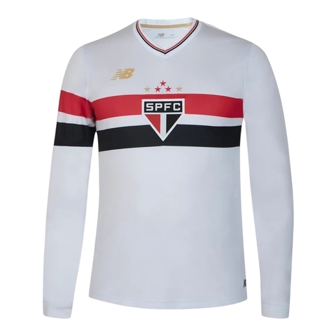 Camisa São Paulo I 25/26 manga longa - Torcedor New Balance Masculina - Branca com detalhes em vermelho e preto
