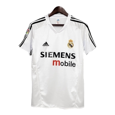 Camisa Retrô Real Madrid I 04/05 - Masculina Adidas - Branca com listras pretas