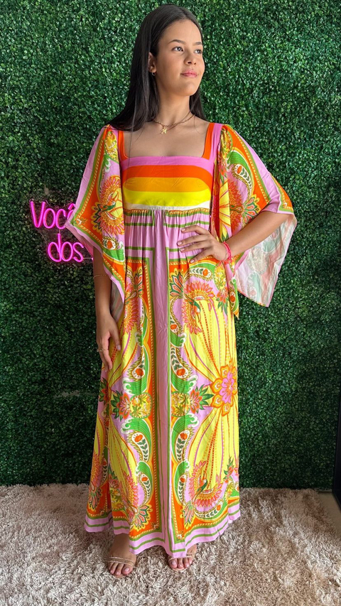 VESTIDO LONGO LENÇO TUCANO