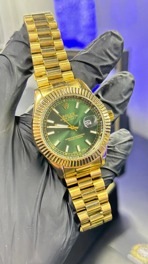 DATE JUST DOURADO VISOR VERDE 40MM - A PROVA D'ÁGUA 10 METROS