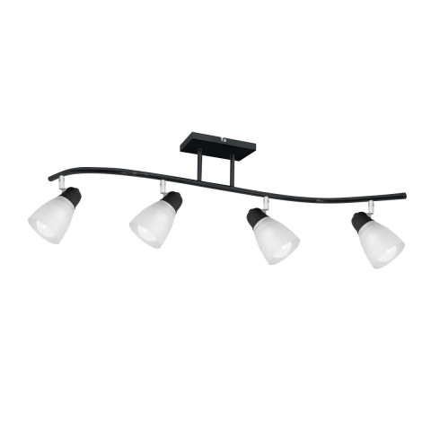 Lámpara de techo moderna 4 luces con barral curvo y tulipa de vidrio E27