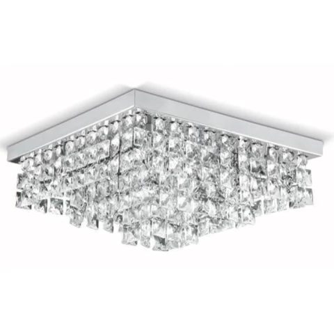 Plafón para techo cuadrado con 5 luces y caireles de cristal