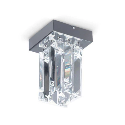 Plafón de techo moderno con cristales y base metálica cromada, apto LED G9