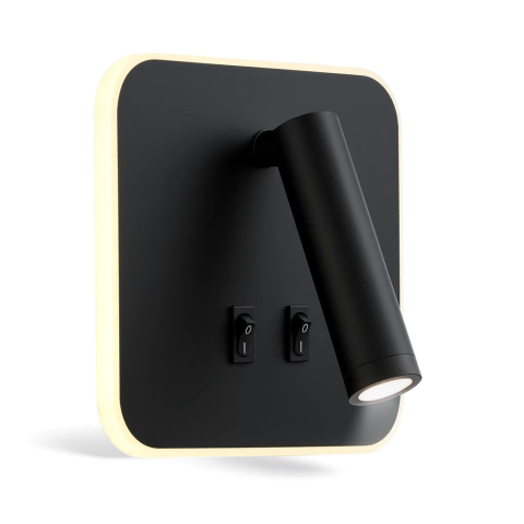 Aplique de pared cuadrado con luz LED integrada y foco dirigible, con interruptores  variable luz fría, cálida y neutra