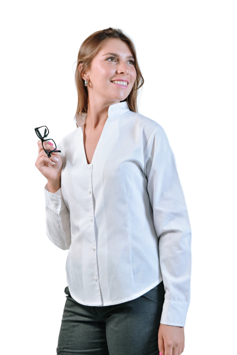 Camisa Dama cuello Mao escote V (color a elección)