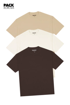 PACK DE 3 CAMISETAS NOVA OVERSIZED KOROVA CAFÉ/NUDE/OFF - comprar online