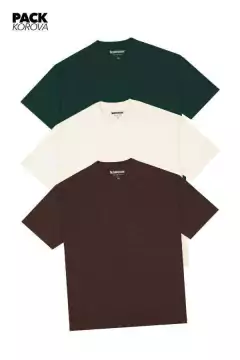 PACK DE 3 CAMISETAS NOVA OVERSIZED KOROVA VERDE/CAFÉ/OFF