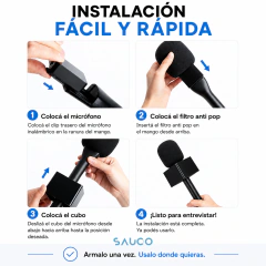 KIT Micrófono Inalámbrico Corbatero + Soporte Mano Periodista Entrevistas - tienda online