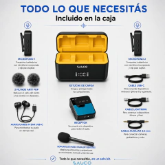 KIT Micrófono Inalámbrico Corbatero + Soporte Mano Periodista Entrevistas