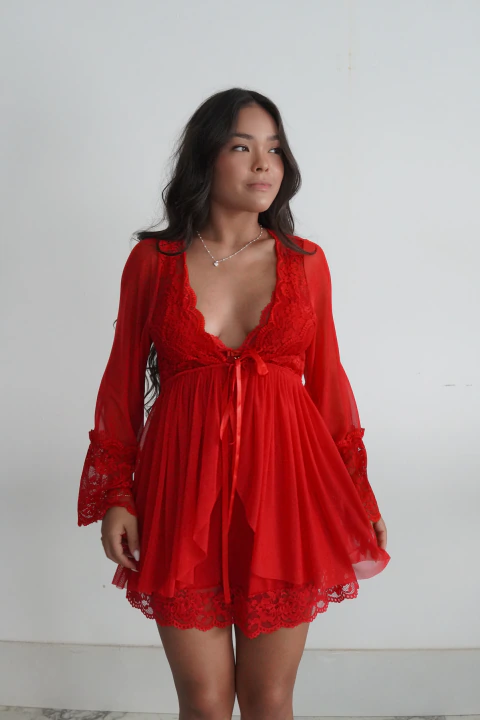 Kit robe fascinio + camisola mel- Vermelho