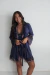 Kit Camisola Mel- Camisola + robe + calcinha- azul marinho c/ rosa - Alure Moda Intima 