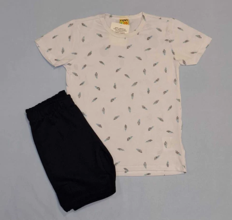CONJUNTO INFANTIL MENINO DE CAMISETA COM BERMUDA Moletinho Rovitex Estampas