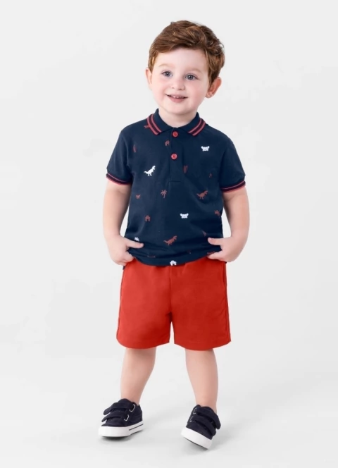 CONJUNTO INFANTIL MENINO POLO MEIA MALHA + BERMUDA SARJA COMFORT - comprar online